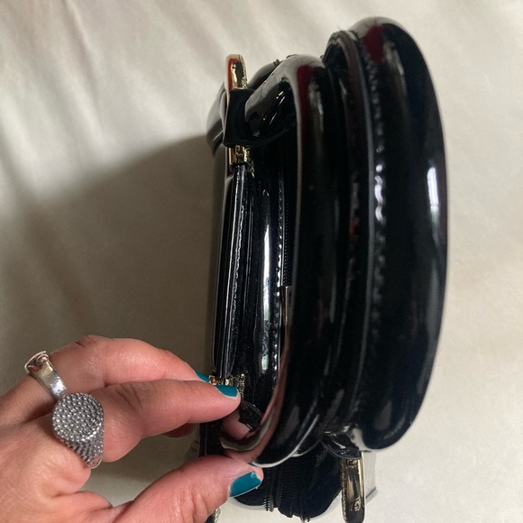 Vintage Black Patent Leather Satchel Bag with Gold Details - Picture 11 of 15